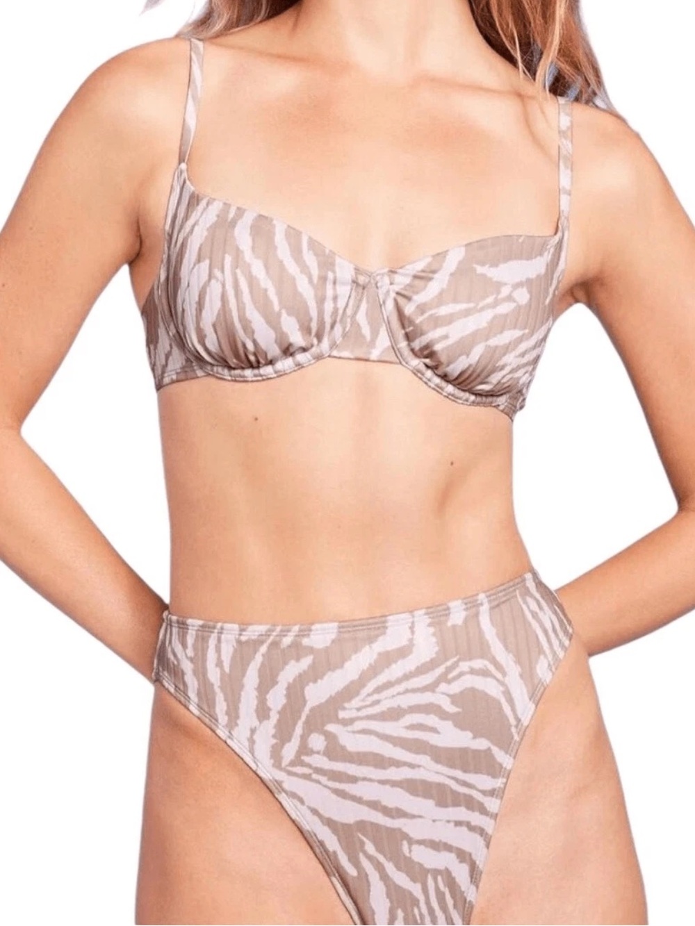 *Full Set* Wild Fable Neutral Zebra Print Underwire Bikini & High Waisted Bottom